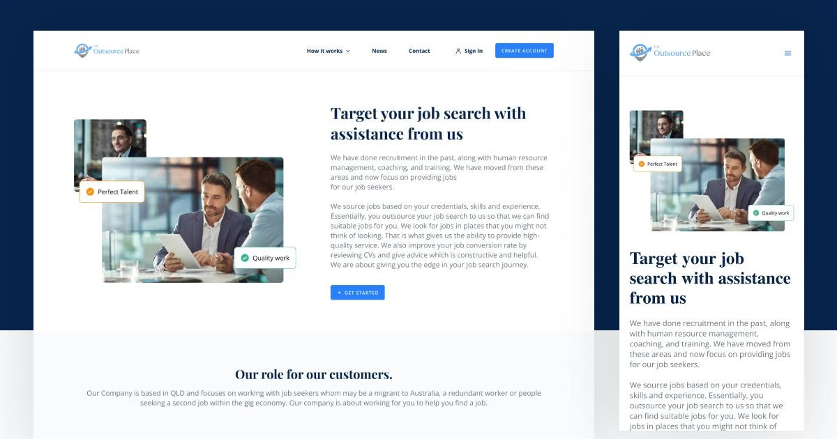 Screens from The Outsource Place website